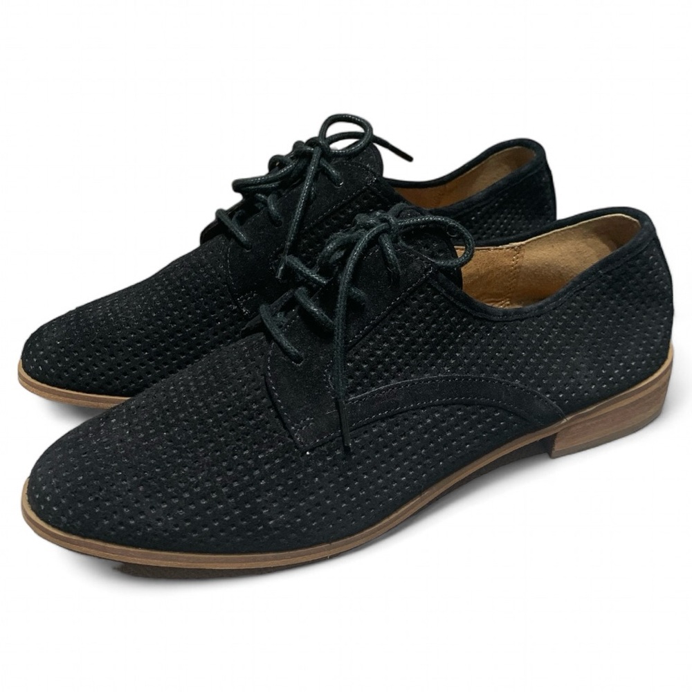 Susina Suede Leather Black Textured Oxford Lace Up Flat Shoes Size 9 NWT